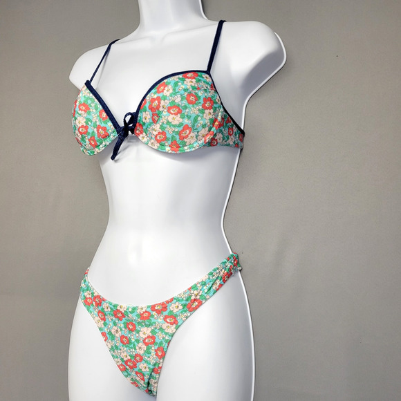 Agua Doce Brazilin Cheeky Bikini Swimsuit Womens M Blue Floral Underwire Padded - Picture 3 of 16